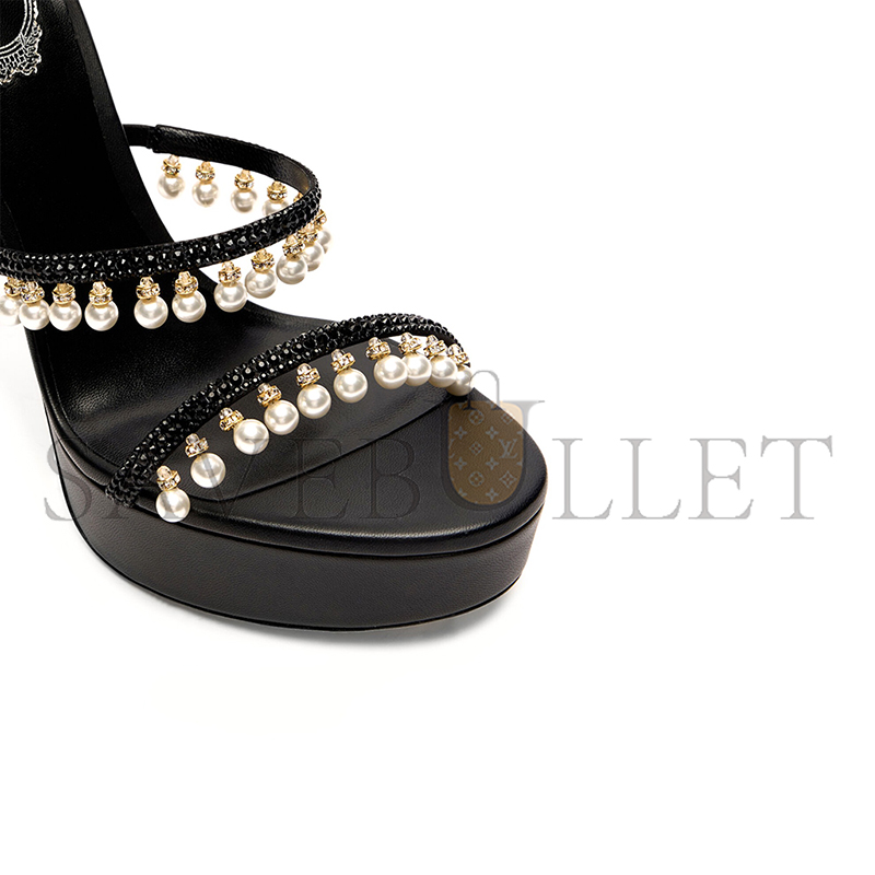 RENE CAOVILLA CHANDELIER BLACK PLATFORM SANDAL WITH PEARLS 130 C12380